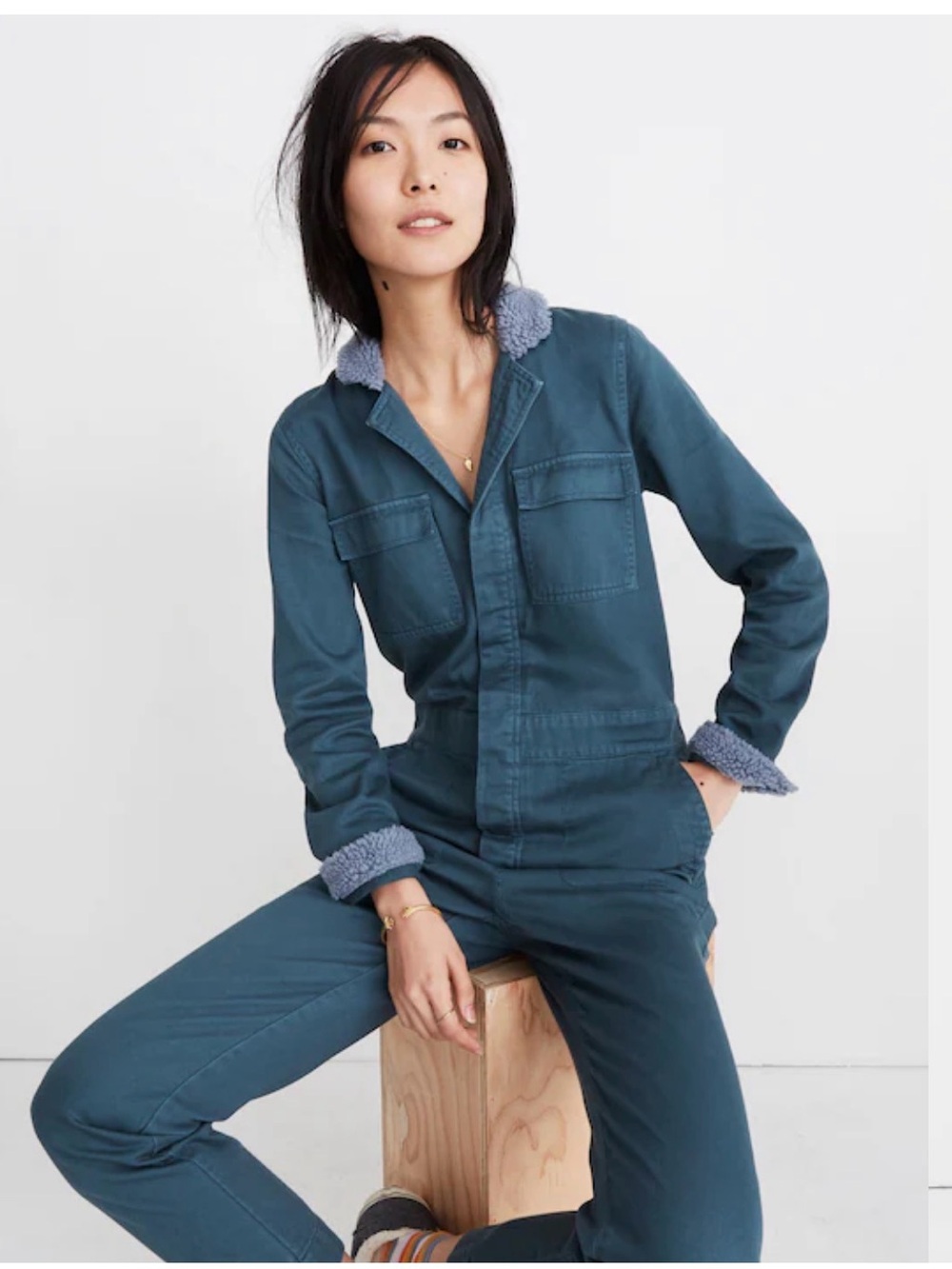 Madewell Sherpa Coverall Jumpsuit Dusty Moss